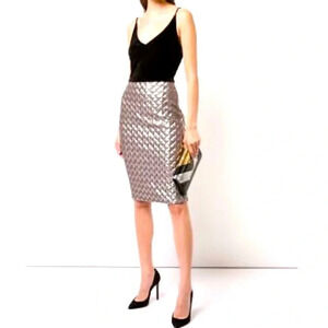 NWT Black Halo Black Velvet Pewter Skirt Sequin V-Neck Finely Dress Size 8 $375